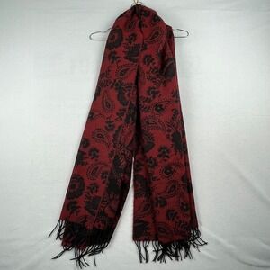 Lord & Taylor Scarf Women's One Size Red Black Floral 100% Acrylic Fringe Detail